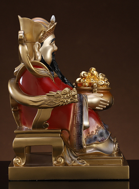 聚宝盆财神爷铜像彩绘文财神爷佛像乔迁家用供奉公司招财开运摆设