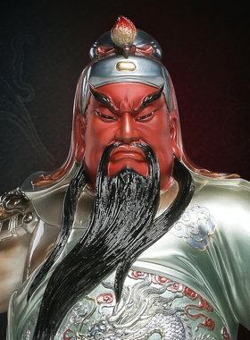 台湾纯铜立刀插旗关公神像摆件