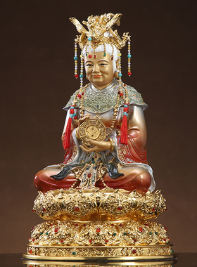 无生老母像铜彩绘骊山老母泰山圣母碧霞元君神像供奉摆件泰山奶奶
