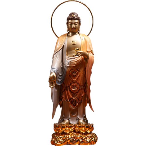 台湾精雕彩绘西方三圣站像带背光供奉阿弥陀佛站像大势至观音铜像 - 图3