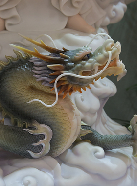 汉白玉骑龙观音佛像乘龙观音室内大厅供奉禅意观音菩萨工艺品