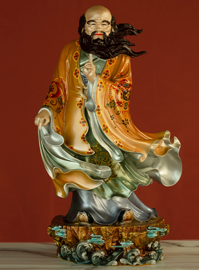 铜雕艺术彩绘老子神像摆件道家像