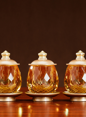 高档K9黄水晶香炉佛堂供具套装