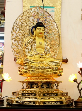 台湾鎏金寺院摆件供奉镇宅三宝佛