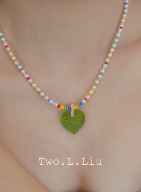Two.L.Liu彩虹跳跳糖系列彩色爱心珍珠项链多巴胺手工串珠锁骨链