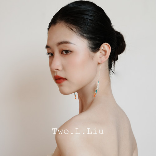 Two.L.Liu原创设计民族风蓝色喇叭花耳环女高级感气质耳饰耳夹 - 图1