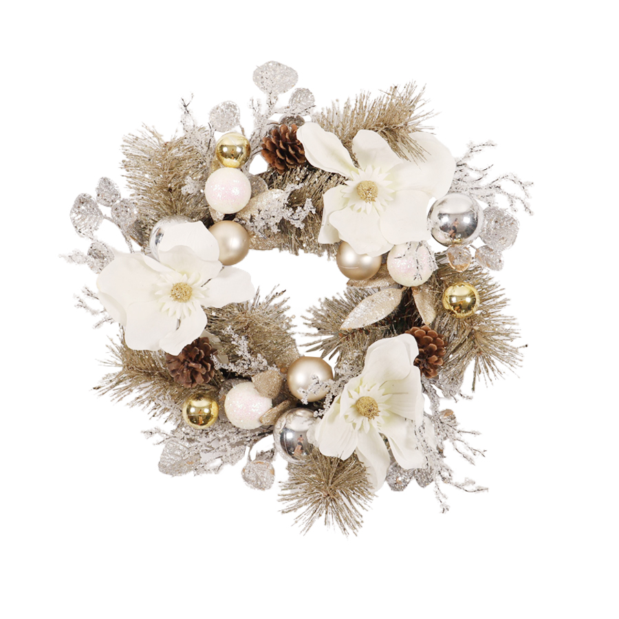 圣诞节布置挂件金松针玉兰花藤条花环门楣倒挂树楼梯挂室内装饰品 - 图3