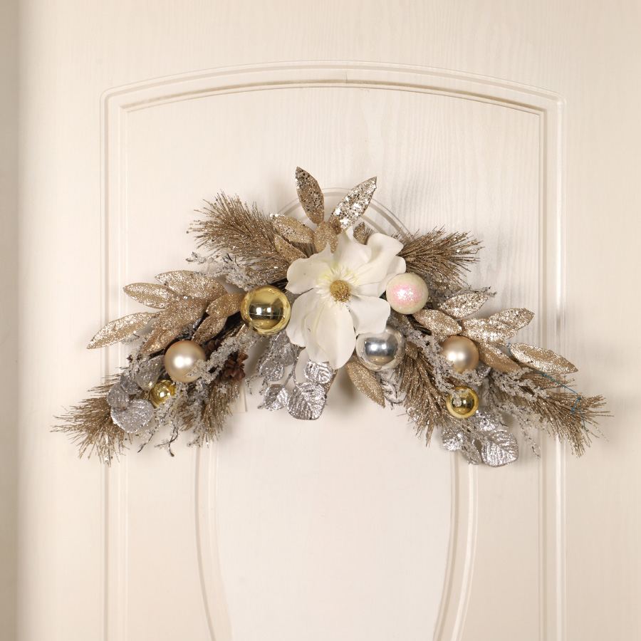 圣诞节布置挂件金松针玉兰花藤条花环门楣倒挂树楼梯挂室内装饰品 - 图2