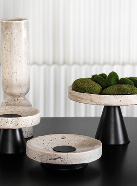 侘寂风艺术果盘烛台摆件软装饰品