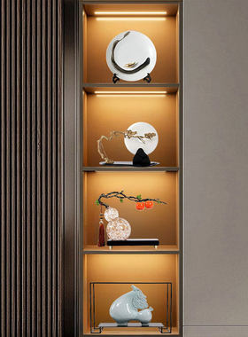 新中式酒柜太湖石摆盘仿玉石摆件