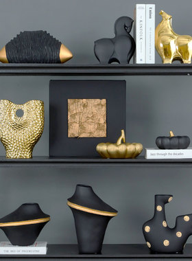 极简轻奢金色波点花瓶黑色摆件