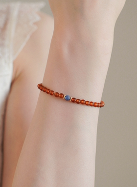 「枫糖栗子」原创天然特级芬达石榴石手串女小众叠戴14k包金手链