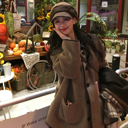 Reversible plaid short woolen jacket