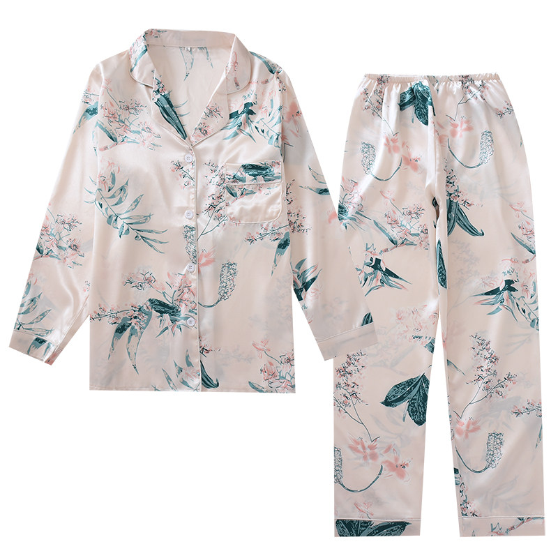 春夏冰丝长袖两件套装性感仿真睡衣 赏资琇睡衣/家居服套装