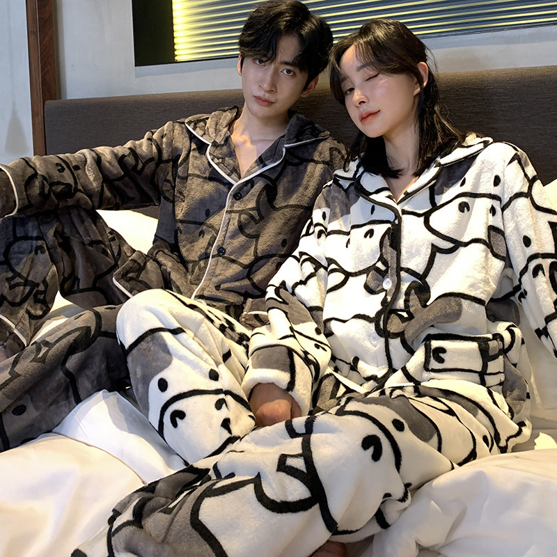 情侣冬季可爱卡通加绒保暖睡衣 赏资琇睡衣/家居服套装