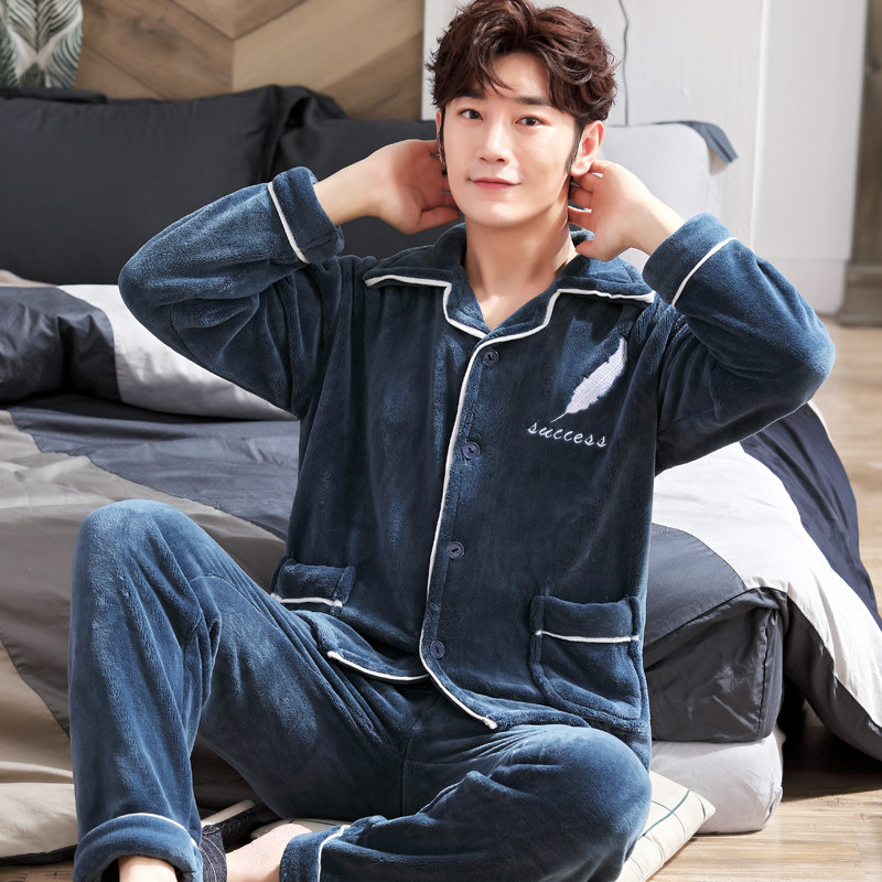 秋冬男长袖冬款加绒珊瑚绒睡衣 赏资琇睡衣/家居服套装