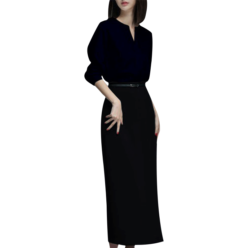 赫本风中长款气质小黑裙新款连衣裙 西西河连衣裙