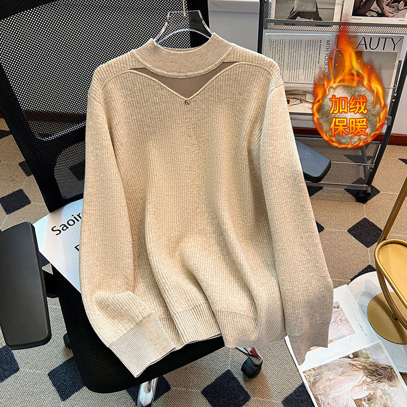 300斤特大码女装设计感加绒加厚针织打底衫胖mm半高领保暖毛衣冬,淘宝优惠券,粉丝福利购,淘宝优惠卷
