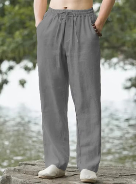 Men's Beach Pants Joggers Cotton Linen Sweatpants Casual