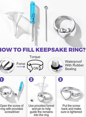 亚马逊新品心形骨灰盒铸造戒指 可打开 男女纪念亲人宠物骨灰戒指