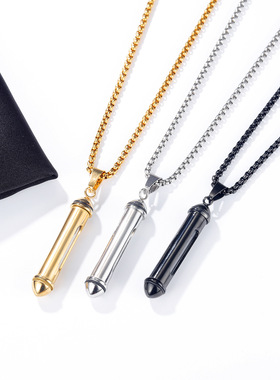 OPK饰品亚马逊个性圆柱可打开不锈钢香水吊坠宠物骨灰盒纪念项链