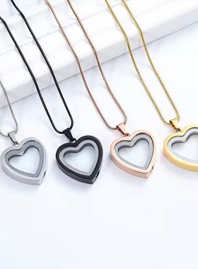 跨境爆款心形透明骨灰盒项链 可打开不锈钢项链纪念亲人骨灰吊坠