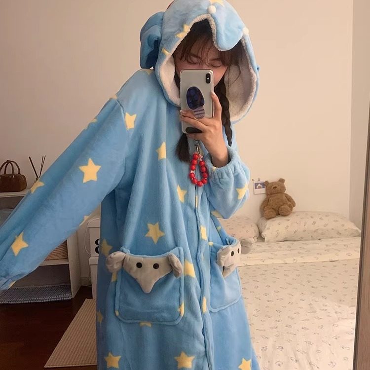 侘町2025新款笨笨大象分体睡袍女法兰绒秋冬季加绒加厚家居服套装,淘宝优惠券,粉丝福利购,淘宝优惠卷