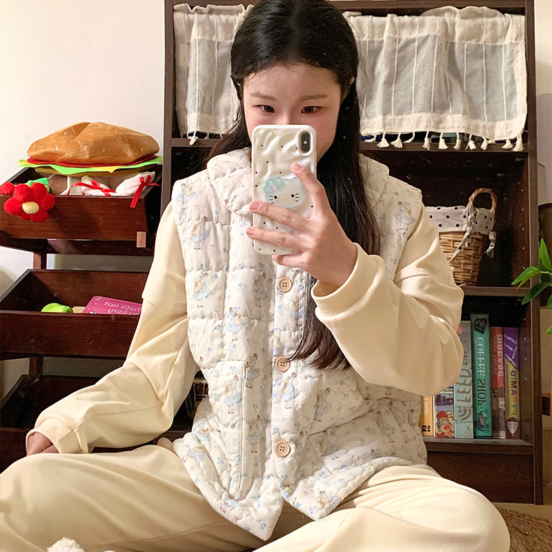 侘町2026新款小熊马甲冬季保暖空气夹棉女款卡通睡衣可外穿家居服,淘宝优惠券,粉丝福利购,淘宝优惠卷