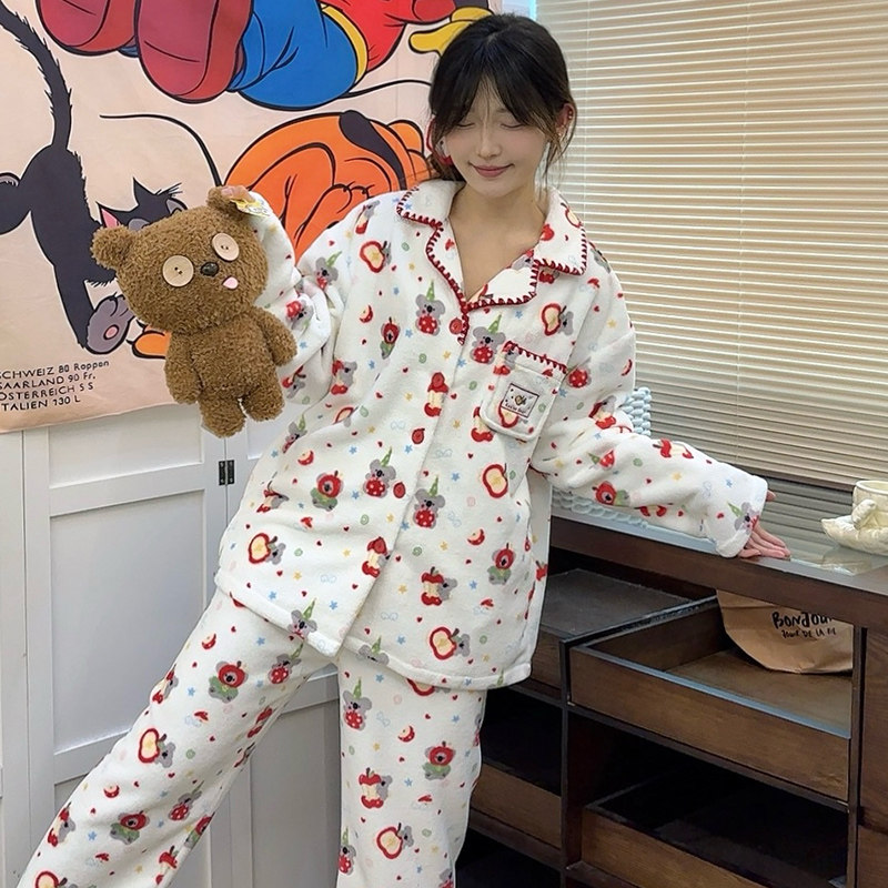 侘町秋冬季2025新款法兰绒苹果星星考拉卡通睡衣女可外穿休闲套装,淘宝优惠券,粉丝福利购,淘宝优惠卷