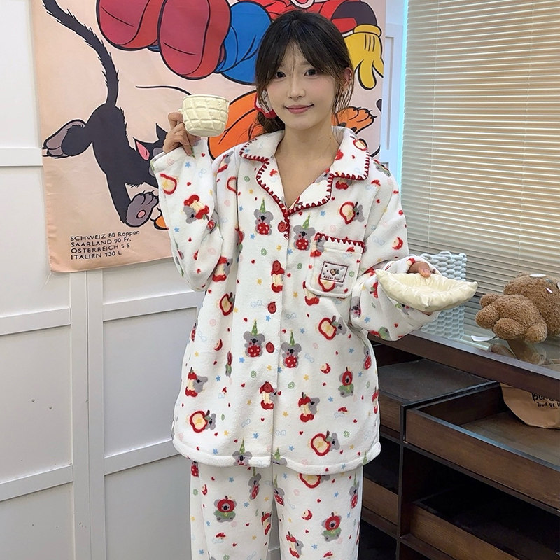 侘町秋冬季2025新款法兰绒苹果星星考拉卡通睡衣女可外穿休闲套装,淘宝优惠券,粉丝福利购,淘宝优惠卷