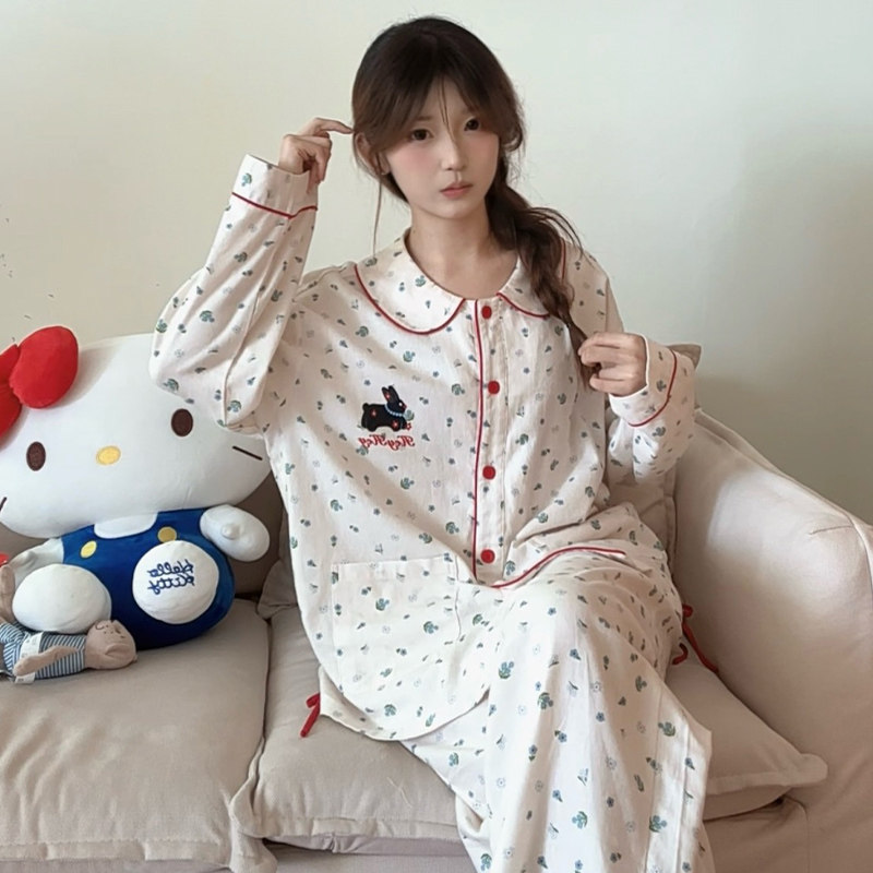 侘町2025秋冬新款碎花小灰兔长袖休闲少女睡衣纯棉卡通磨毛家居服,淘宝优惠券,粉丝福利购,淘宝优惠卷