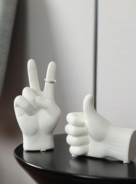 现代抽象手指手掌陶瓷摆件样板房家居客厅卧室桌面项链首饰架装饰