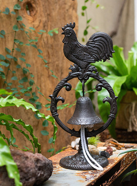 欧式复古创意铸铁台式手摇铃铁艺铃铛酒吧铃摆件茶座公鸡叫餐台铃