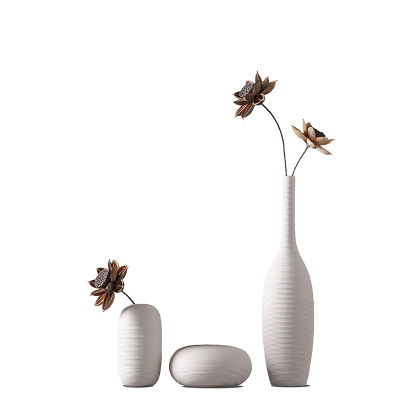 现代简约中式白色素烧陶瓷花瓶摆件插花干花花器客厅家居软装饰品
