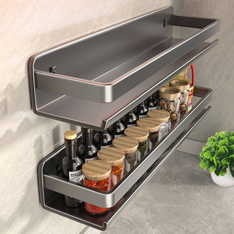 吉百居枪灰厨房调料置物架免打孔家用壁挂油盐酱醋瓶罐墙上收纳架,淘宝优惠券,粉丝福利购,淘宝优惠卷
