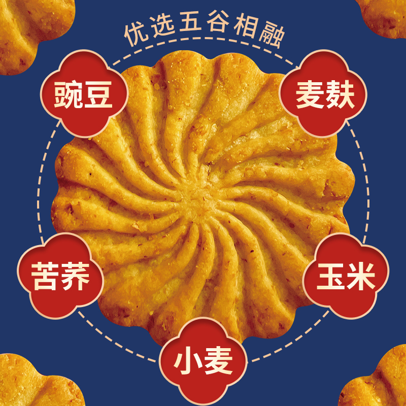 陕富 五谷粗粮酥礼盒900g春节送礼40包礼盒食品早餐零食0蔗糖饼干