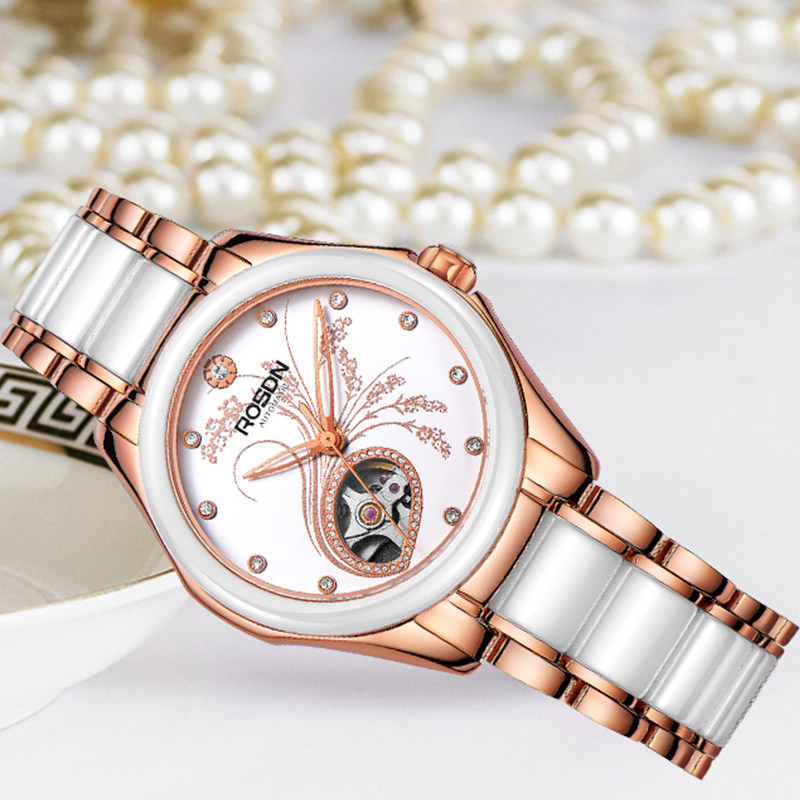 劳士顿女ing风自动镂空透底机械表 深圳商城国产腕表