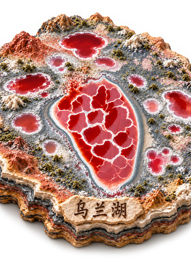 【乌兰湖冰箱贴】内蒙古阿拉善腾格里沙漠红色心形盐湖旅游纪念品