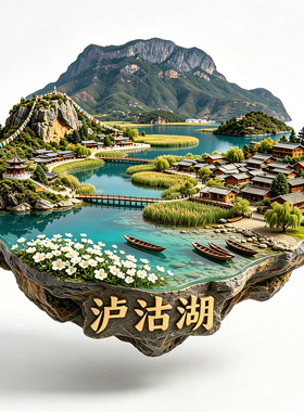 【泸沽湖冰箱贴】云南丽江景区文创旅伴手礼微缩高原湖泊风景磁贴