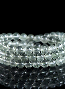 久雅水晶 天然白水体绿发晶佛珠手链  冰绿色发晶三圈手串 批发