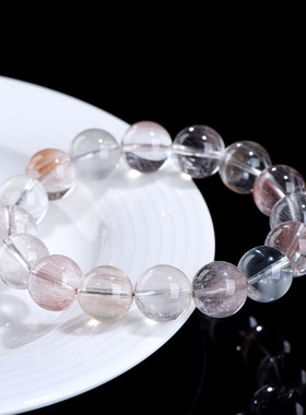 久雅水晶  天然钢丝粉兔毛圆珠手链 粉丝兔毛散珠手串 厂家直销