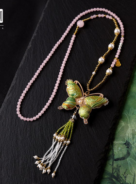 双面宋锦蝴蝶吊坠水晶挂链多色可选佛牌唐卡吊坠链汉服旗袍配链无