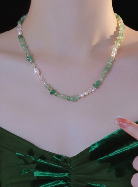 天然东陵玉淡水珍珠项链白水晶戒指女高级感颈链配饰礼品现货批发