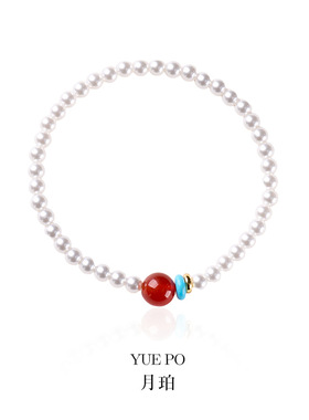 天然红玛瑙施家珍珠手链串珠女轻奢高级感情侣手串手饰爆款批发