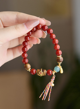天然红玛瑙手链女沉香珐琅好运葫芦手串本命年仿南红好运手串批发
