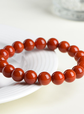 久雅水晶  天然柿子红色玛瑙散珠手串 老料红玛瑙圆珠手链 批发