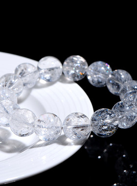 久雅水晶 天然冰雪白阿赛圆珠手链 彩虹雪景阿赛斯特莱手串 批发