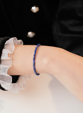 3mm极细青金石天然水晶手串手链单圈首饰女手绳气质复古风手饰