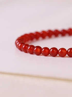 天然红玛瑙手串女极细3mm手链新中式复古风气质本命年属兔水晶