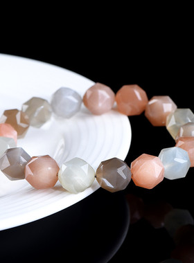 久雅水晶 天然彩月光钻石面切角手链  刻面多宝太阳石手串 批发